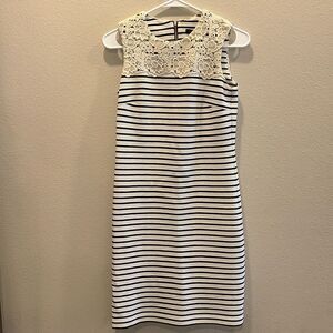 Tommy Hilfiger Sz 2 Blue and White Striped Dress Lace Nautical Coastal Spring